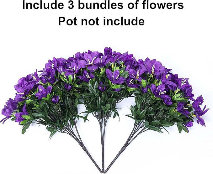 INSPRING Artificial Faux Plants Flowers for Outdoors 3 Bundles Fake Silk Azalea Flowers for Outside Summer Decoration UV Resistant Realistic Fake Flower for Outside Planter Patio Garden Walkways Home
