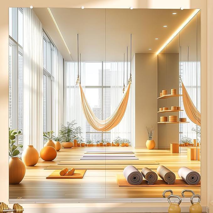 Hasipu Home Gym Mirror, 79"x36" Each, 2-Pack Frameless Wall Mounted Mirrors with Glass Clamps & Aluminum Rail, Large Body Mirror for Home Gym, Yoga Studio, Bedroom, Silver Tempered Glass
