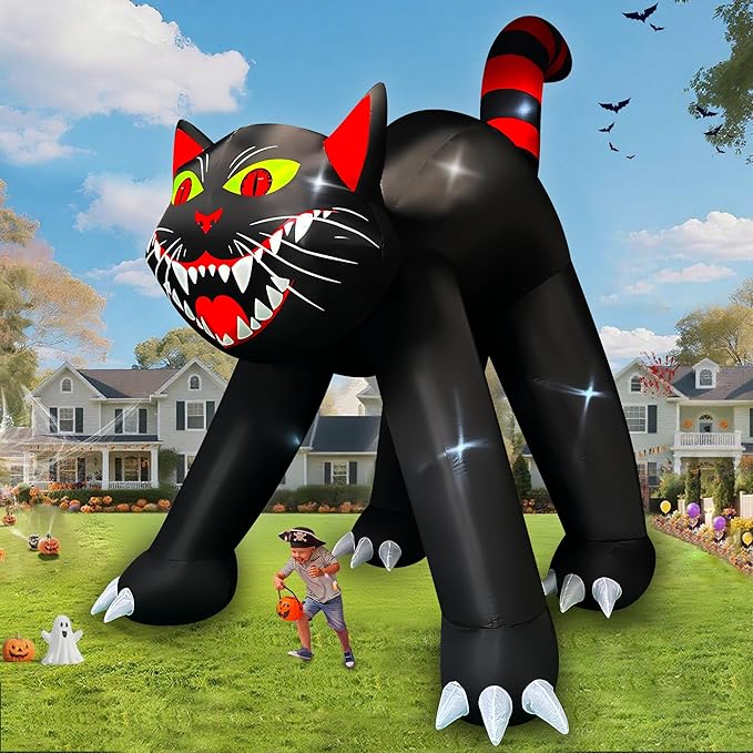 SEASONBLOW 14 Ft Giant Halloween Inflatable Black Cat Decoration LED Light Up Giant Blow Up Black Cat Archway for Halloween Party Indoor Outdoor Garden Yard Decor