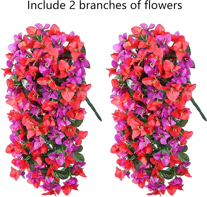 Faux Bougainvillea Artificial Flowers Plants for Outdoor Outside Spring Decoration, 2pcs Fake Silk Long Trailing Vines UV Resistant Realistic for Front Door Porch Planter Urn Patio Balcony Yard, Mix