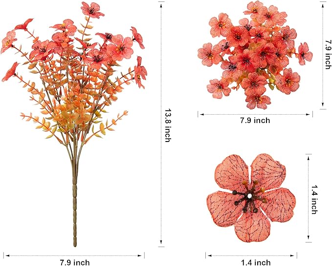 Artificial Fake Plants Flowers for Outdoor Fall Autumn Decoration, 12 Bundles Faux Silk Orange Mums Daisy Look Real UV Resistant for Outside Home Porch Patio Planter