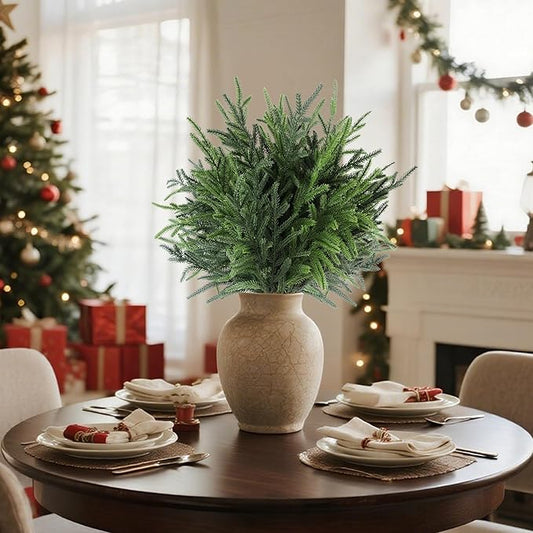 24" Extra Long Artificial Norfolk Pine Stems - 12 Pack Real Touch Christmas Greenery for DIY Wreaths Vase, Large Mantel Decor, Indoor/Outdoor Holiday Arrangements (Faux Pine Branches)