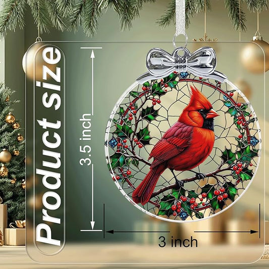 Cardinal Stained Glass Christmas Ornament - Hanging Ornaments for Christmas Tree Decorations - Red Cardinal Memorial Gifts for Loss of Loved One