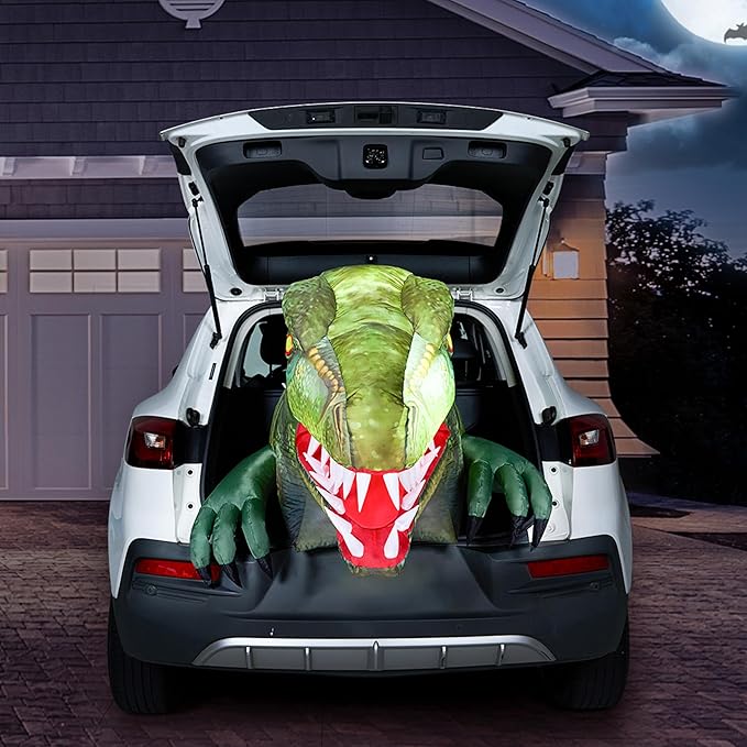 Joiedomi Animated Halloween Inflatable Outdoor Decorations, Trunk or Treat Car Decorations, Blow Ups Animated Dinosaur with LEDs for Halloween Yard Decoration