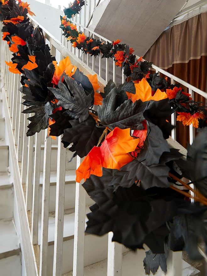 Party Joy 6PCS Premium Artificial Fall Garland - 5.6Ft Autumn Maple Leaf Vines for Thanksgiving & Halloween Decor, Door Hanging, Table Centerpiece, Fireplace Mantel