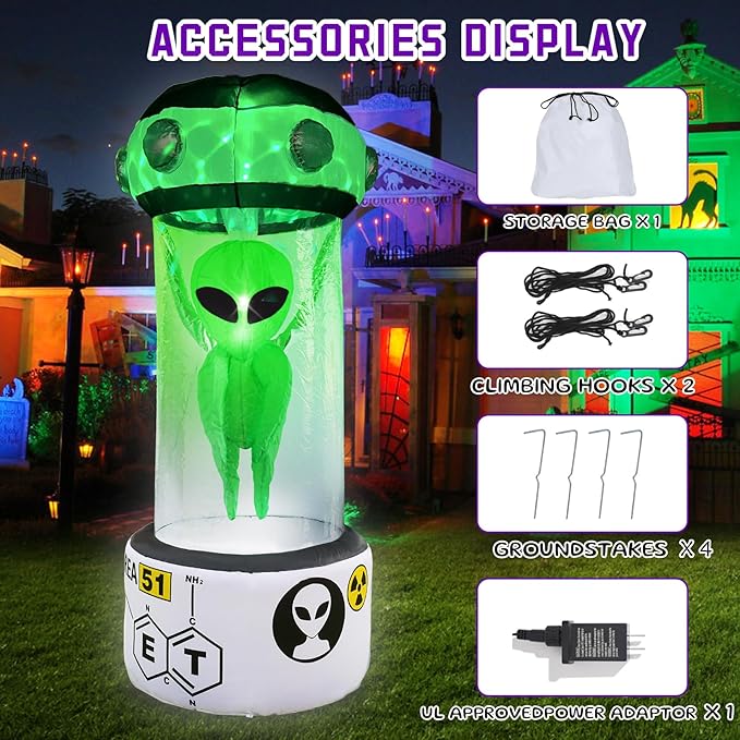 DearSun 7.5FT Halloween Inflatable Alien in Experimental Cabin with Build-in LED Lights, Blow up Halloween Inflatable Outdoor Indoor Decorations Large Party Yard Decoration