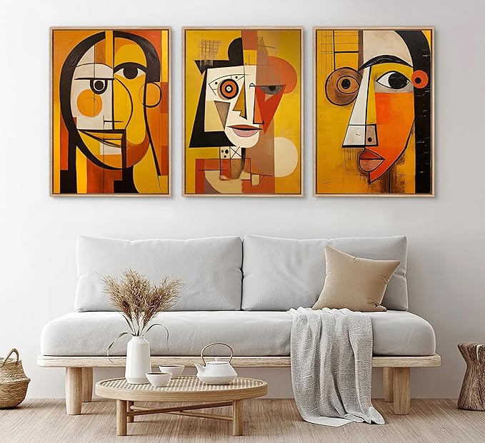 3Pcs Modern Abstract Portrait Canvas Wall Art Vintage Neutral Geometry Orange Contemporary Aesthetics Painting Picture Wall Decor Poster Print Artwork for Bedroom Living Room Office Bathroom Unframed