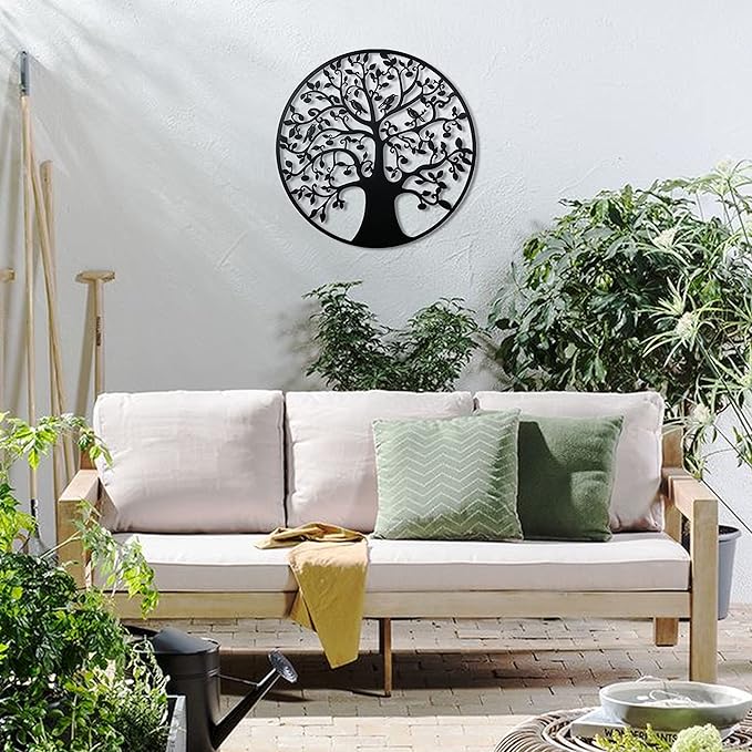 Remenna Metal Wall Art-Tree of Life Wall Decor 23inch Family Tree Metal Wall Hanging Bedroom Living Room Decor Outdoor Decoration (Tree of Life -B)