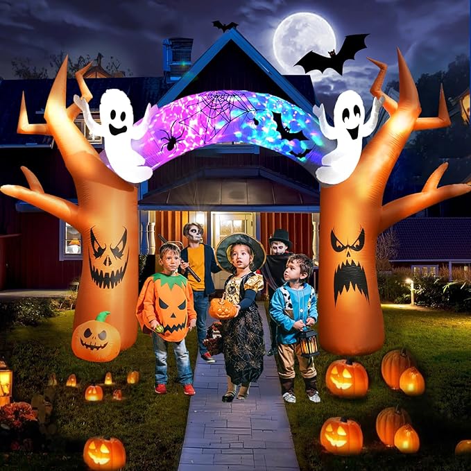 17 FT Halloween Inflatables Outdoor Yard Decorations, Spooky Light-Up Blow Ups Inflatable Halloween Outside Decor, Ghost, Pumpkin, Witch, Castle, Tree Archway Inflatable (Ghost Arch Inflatables)
