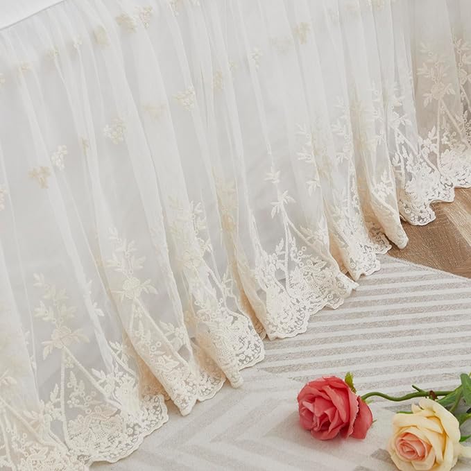 Brandream Lace Bed Skirt Boho Bohemian Girl Baby Nursery Crib Bed Skirt Dust Ruffle - Solid Color Romantic Cream Off White Farmhouse Chic 100% Cotton Ruffle Excellent Quality