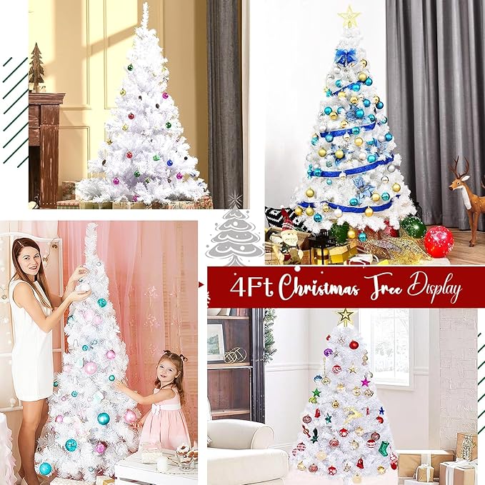 4ft Artificial Christmas Tree, Arbol de Navidad with 450 Branch Tips, Premium North Valley Spruce with Foldable Base Stand, Xmas Tree for Home, Office,Party Decoration-White