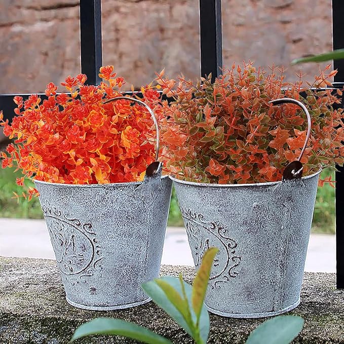 RECUTMS 8 Bundles Artificial Fall Flowers No Fade Faux Autumn Plants, Fake Indoor Outdoor Greenery Decorations for Thanksgiving Christmas Wedding Party Home Garden Fireplace Décor(Fall Eucalyptus)