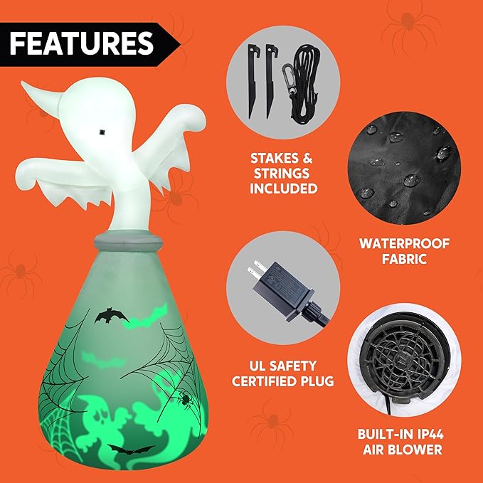 Joiedomi 6 FT Halloween Inflatable Outdoor Decoration, Ghost Inflatable Halloween Decor Outdoor, Blow Up Ghost in The Jar with Green Projecting LED for Halloween Yard Decoration