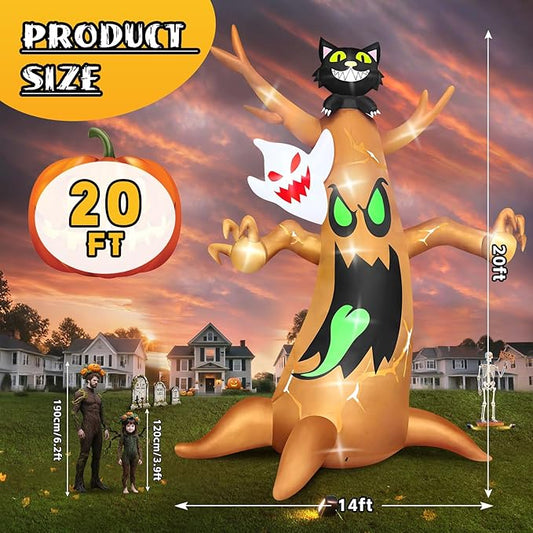 20FT Halloween Inflatable Tree with LED Light, Kalolary Giant Ghost Tree Inflatable Halloween Blow-Up Outdoor Decoration Black Cat Halloween Yard Inflatable for Courtyard Lawn Shopping Mall Street