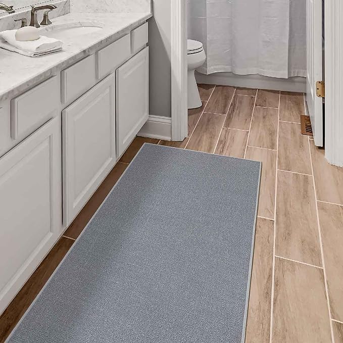 Machine Washable Modern Solid Design Non-Slip Rubberback 3x10 Traditional Runner Rug for Hallway, Kitchen, Bedroom, Living Room, 2'7" x 9'10", Gray