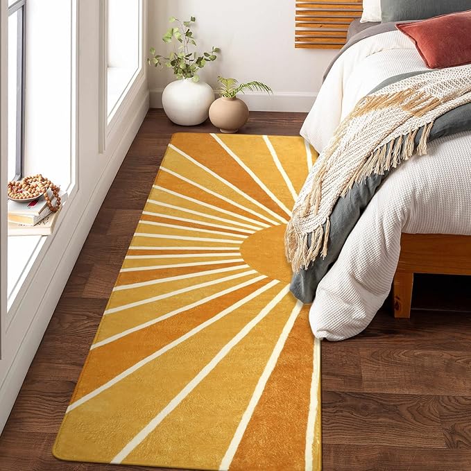 Lahome Boho Hallway Runner Rug - 2x6 Non-Slip Washable Laundry Room Rug Low-Pile Soft Throw Area Rugs for Bedroom Rainbow Sun Print Abstract Carpet Runners for Kitchen Entryway Bathroom Living Room