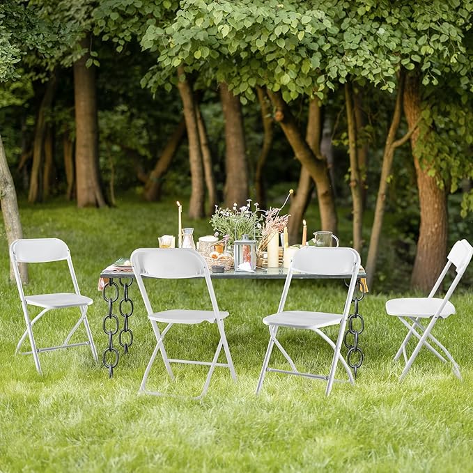 Sweetcrispy Folding Chair 8 Pack, Plastic Foldable Chairs with 330-Pound Capacity, Sturdy Metal Portable Chair, Easy to Use and Store, Outdoor and Indoor, for Home, Office, Party, Comfy, White