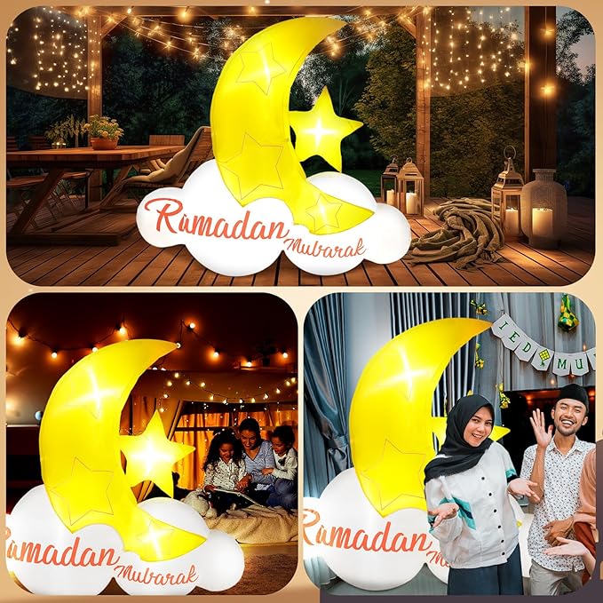 VIHOSE 5.5 FT Inflatable Muslim Holiday Outdoor Decorations and Holy Celebration Decor Blow Up Islamic Eid Decor Inflatable Ramadan Mubarak with LED Lights Celebrate Fasting Introspection and Prayer