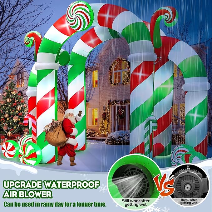 Kalolary 13FT Christmas Archway Inflatables with LED Light, Giant Xmas Candy Arch Inflatable Stereoscopic Blow up Christmas Outdoor Yard Decorations for Square Shopping Mall Lawn Garden Holiday Party
