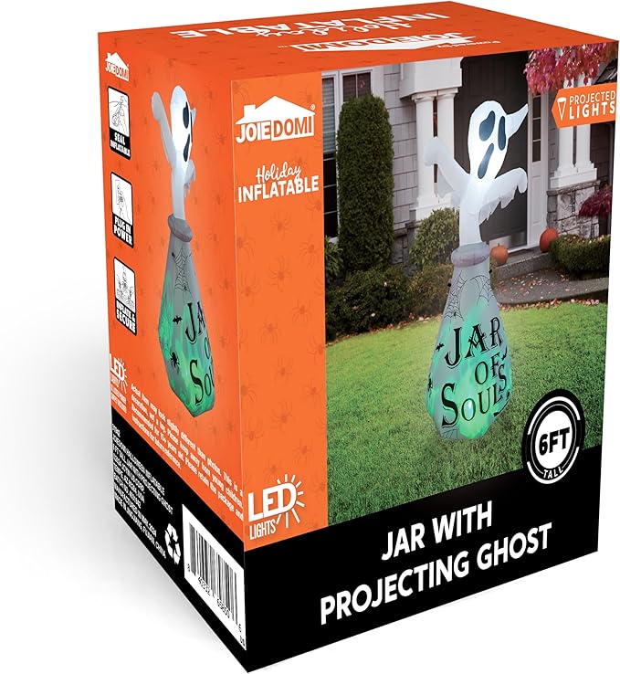 Joiedomi 6 FT Halloween Inflatable Outdoor Decoration, Ghost Inflatable Halloween Decor Outdoor, Blow Up Ghost in The Jar with Green Projecting LED for Halloween Yard Decoration