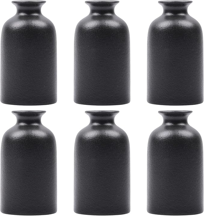 Black Vase for Flowers-Set of 6 Ceramic Small Bud Vases for Flowers & House Plants, Modern Minimalist Decorative Vases, Ceramic Vases for Centerpieces, Home, Shelf, Office, Table, Mantel Decor