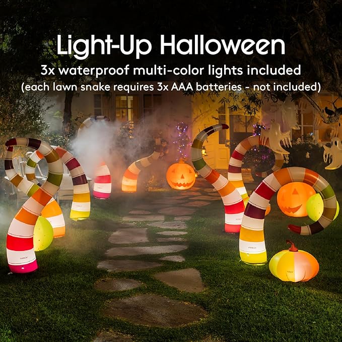 FUNBOY Giant Inflatable Light-Up Yard Snake Scary Halloween Décor, Indoor/Outdoor, (3 Pack)