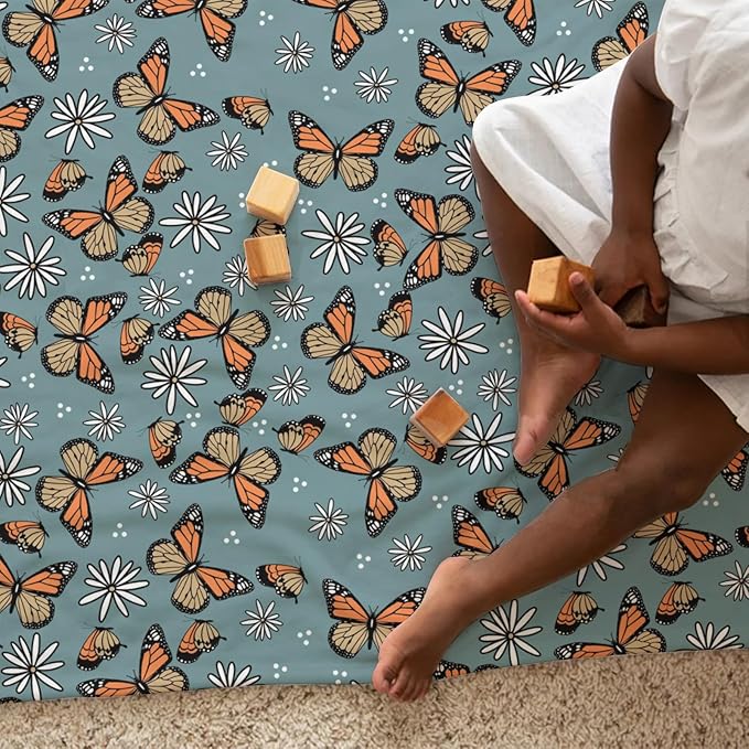 Butterfly Daisy Flower Baby Blanket for Girls Gift, Blue Yellow Floral Flannel Fleece Nursery Bed Receiving Blankets, Soft Warm Lightweight Newborn Infant Toddler Kids Crib Bedding 30 x 40
