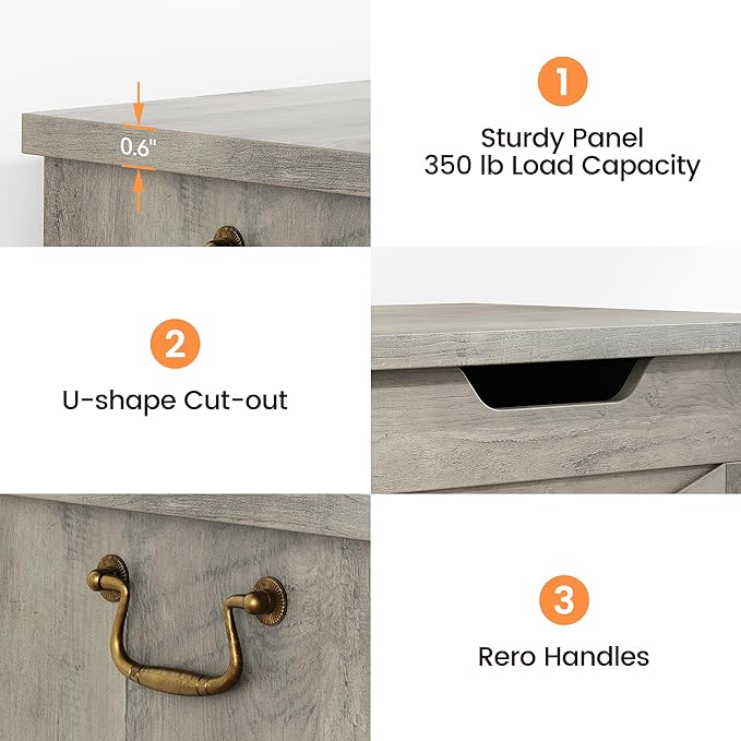 IDEALHOUSE Storage Chest, 39.4" Toy Chest for Boys Girls, Kids Wood Large Toy Box, Storage Bench with Safety Hinge, Farmhouse Storage Trunk for Entryway, Living Room, Bedroom, Playroom, Greige