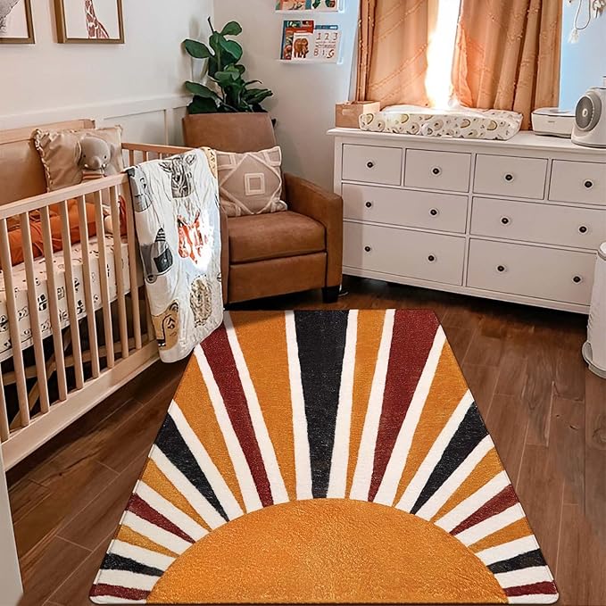 Lahome Boho Bedroom Rug - 3x5 Area Rugs for Living Room Washable Kitchen Rugs Throw Non-Slip Entryway Rug Rainbow Sun Print Kids Nursery Rug Colorful Abstract Capet for Bathroom Office Laundry Room