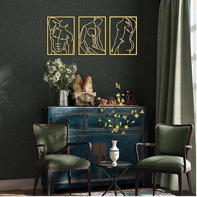SIETIOJI 3 Pcs Gold Wall Art Decor with Real Metal Wall Art,Gold Metal Modern Minimalist Male Body Shape Wall Art for Living Kitchen Bedroom Wall Decor