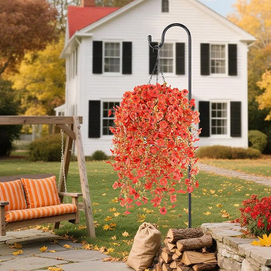 Artificial Fall Flowers for Outdoors Hanging Fake Plants 6 Bundles Garden Home Fall Decor,UV Resistant Realistic Silk Faux Autumn Flower Indoor Outdoor Front Porch Patio Balcony Yard Farmhouse(Orange)