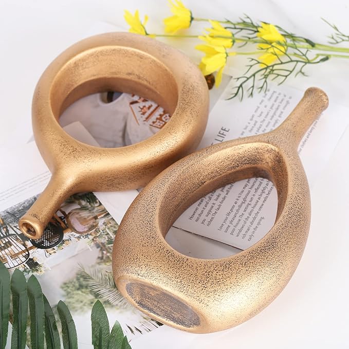 Vintage Gold Ceramic Vase Set 2,Modern Hollow Circle with Hole Flower Vase for Home Decor,for Table Centerpieces,Farmhouse,Fire Place,Living Room,Bedroom,Office,Bookshelf,Rustic Decor