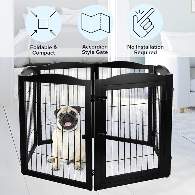 Pet Gate - 6-Panel Indoor Folding Dog Fence for Stairs or Doorways - 133x32-Inch Freestanding Play Pen with Support Feet by PETMAKER (Black)