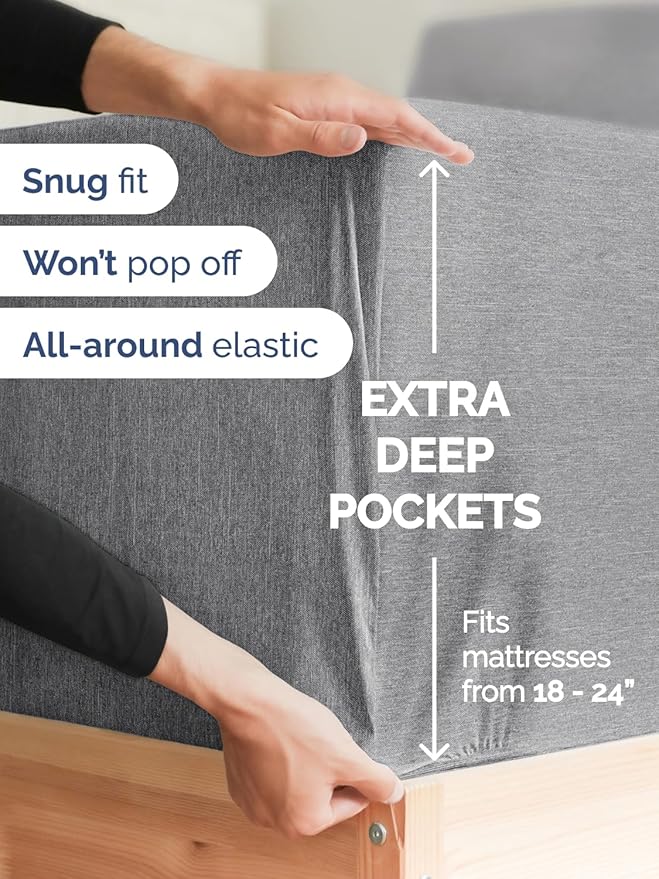 Extra Deep Full Sheet Set - 6 Piece Breathable and Cooling Sheets - Hotel Luxury Bed Sheets Set - Easy Fit - Soft, Wrinkle Free and Comfy Sheets Set - Heathered Grey Sheet Set with Extra Deep Pockets