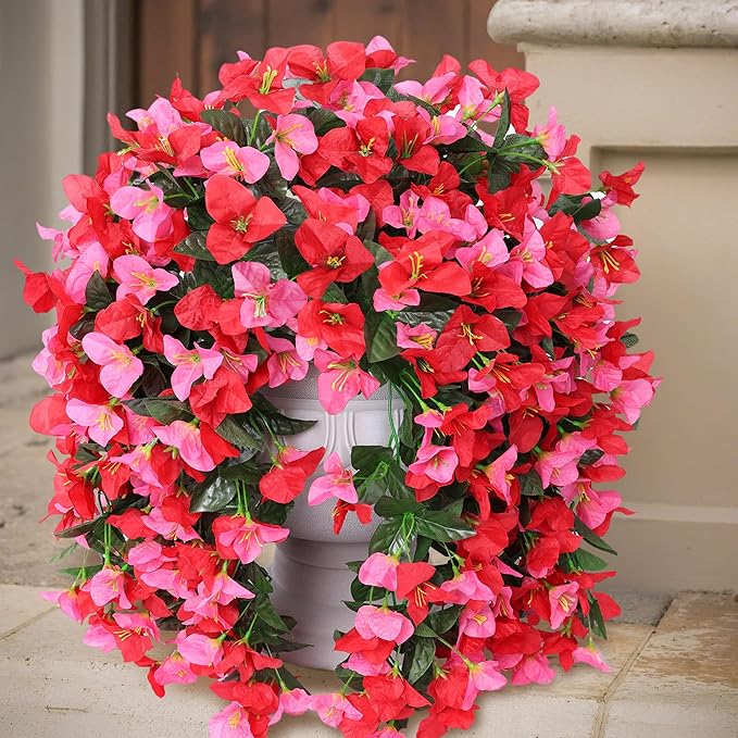 Faux Bougainvillea Artificial Flowers Plants for Outdoor Outside Spring Decoration, 2pcs Fake Silk Long Trailing Vines UV Resistant Realistic for Front Door Porch Planter Urn Patio Balcony Yard, Mix