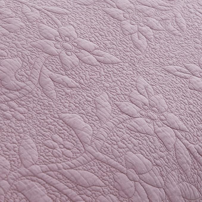 Brandream Queen Size Quilt Set Cotton Farmhouse Quilted Comforter Set Dusty Pink Vintage Matelasse Coverlet Set Antique Bedroom Set
