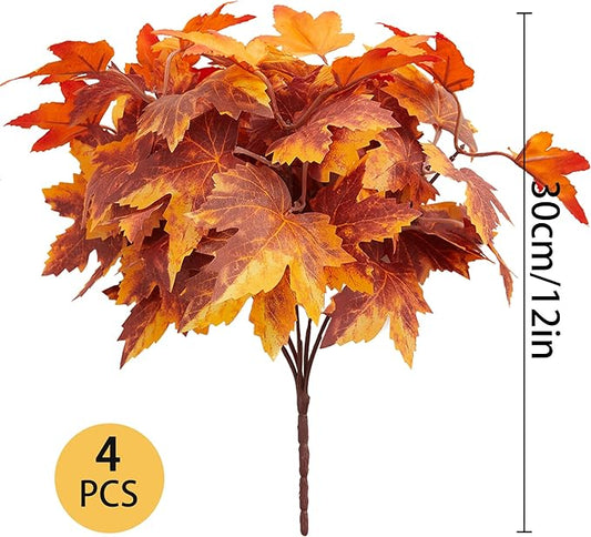 PARTY JOY 4Pcs Artificial Maple Leaf Pumpkin Branch with Berry and Sun Flowers, Autumn Floral Branch for DIY Arrangment Decor Thanksgiving Decorations Decor Outside Indoor Decor