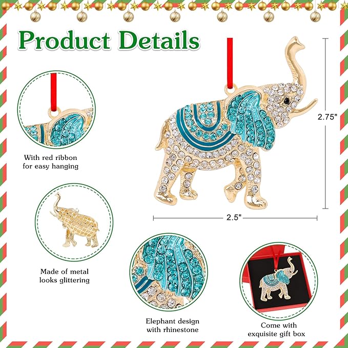 WhatSign Blue Elephant Christmas Ornament - Metal Ornament for Christmas Tree Friendship Sisterhood Decorations Hanging Ornament Keepsake Gifts for Kids Girls