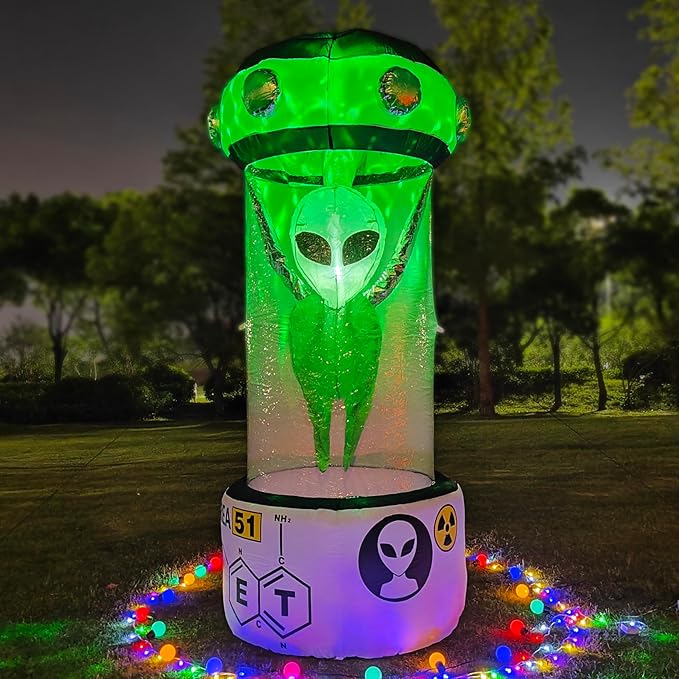 DearSun 7.5FT Halloween Inflatable Alien in Experimental Cabin with Build-in LED Lights, Blow up Halloween Inflatable Outdoor Indoor Decorations Large Party Yard Decoration