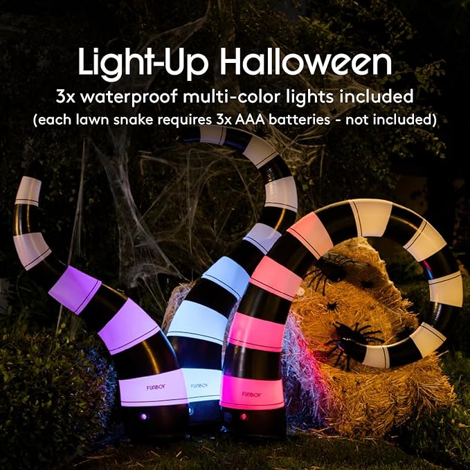 FUNBOY Giant Inflatable Light-Up Yard Snake Scary Halloween Décor, Indoor/Outdoor, (3 Pack)
