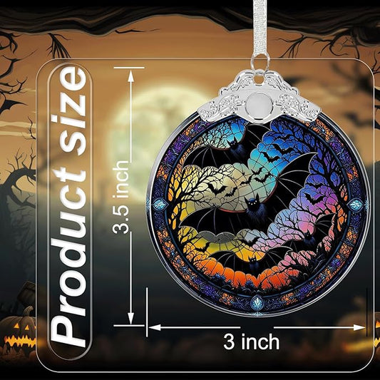 Bat Under Moonlight Halloween Christmas Tree Ornament Glass- Hanging Ornaments for Christmas Tree Decorations - Holiday Keepsake Present Exchange Idea