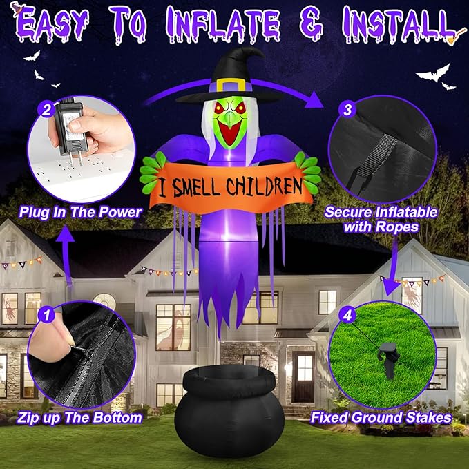 Danxilu 12 FT Giant Halloween Inflatables Witch Decorations Outdoor, Scary Red Eyes Levitating Witch with Cauldron Blow Up Yard Decorations Build-in LED Lights for Holiday Party Halloween Decor