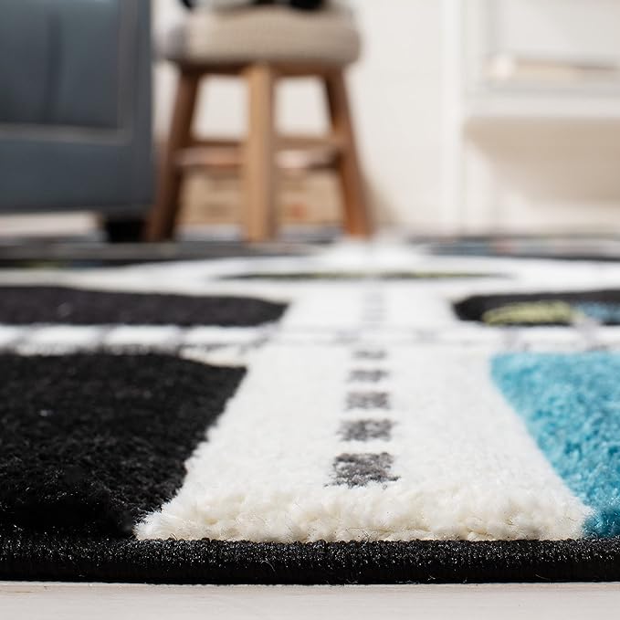 SAFAVIEH Carousel Kids Collection 4' Round Black/Ivory CRK192Z Neighborhood Road Non-Shedding Playroom Nursery Bedroom Area Rug