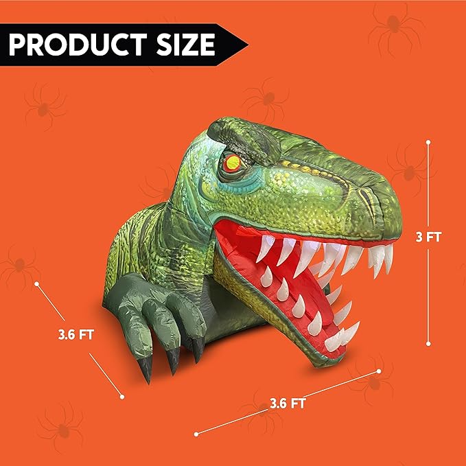Joiedomi Animated Halloween Inflatable Outdoor Decorations, Trunk or Treat Car Decorations, Blow Ups Animated Dinosaur with LEDs for Halloween Yard Decoration
