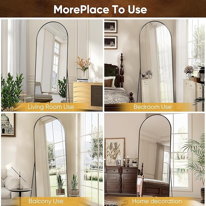 Full Length Mirror, 59"x19" Floor Mirror, Arch Floor Standing Mirror Freestanding Arch Full Body Mirrors with Stand for Bedroom, Hanging Mounted Mirrors for Living Room Cloakroom, Black