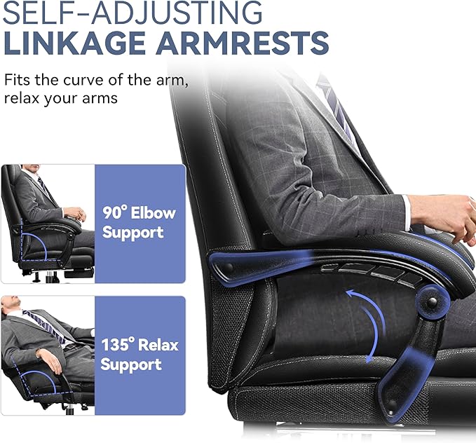 Big and Tall Executive Leather Reclining Office Chair with Footrest and Lumbar Support