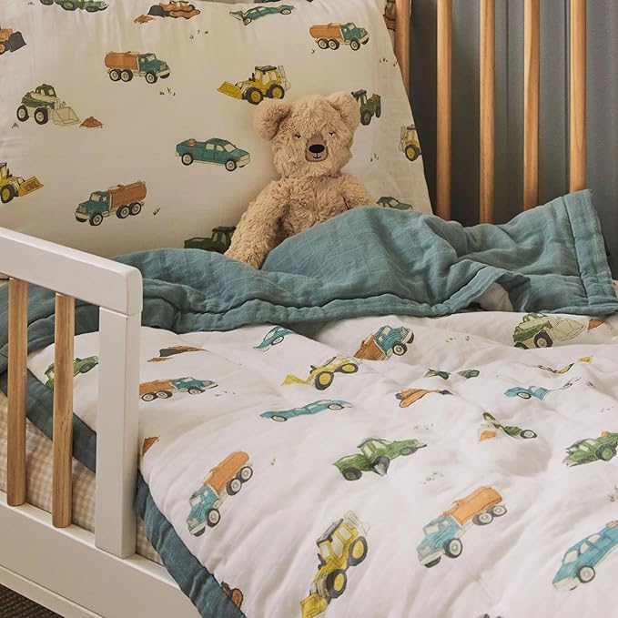 Little Unicorn Lofty Comforter Blanket | Super Soft & Breathable Muslin Fabric| Great for Play & Bedtime Blanket (Work Trucks)