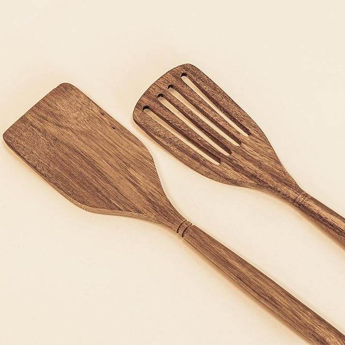 Labrea Life and Home 1pc Solid Acacia Wooden Slotted Spatula Spurtle Kitchen Utensils Cooking Baking Home Essentials 12.5 Inch
