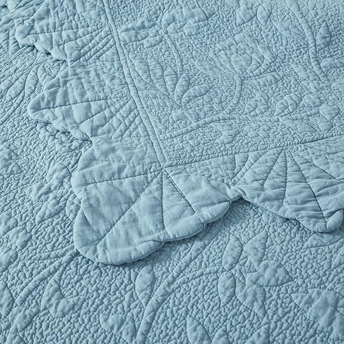 Brandream Queen Size Quilt Set Cotton Bedspread Matelasse Coverlet Set Lightweight Quilt Set Scalloped Edge 3-Piece
