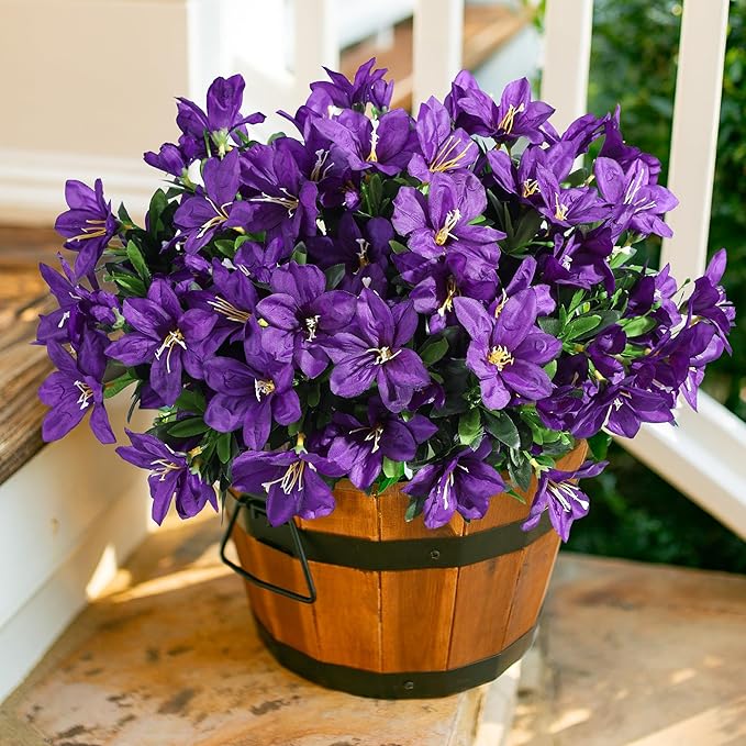 INSPRING Artificial Faux Plants Flowers for Outdoors 3 Bundles Fake Silk Azalea Flowers for Outside Summer Decoration UV Resistant Realistic Fake Flower for Outside Planter Patio Garden Walkways Home